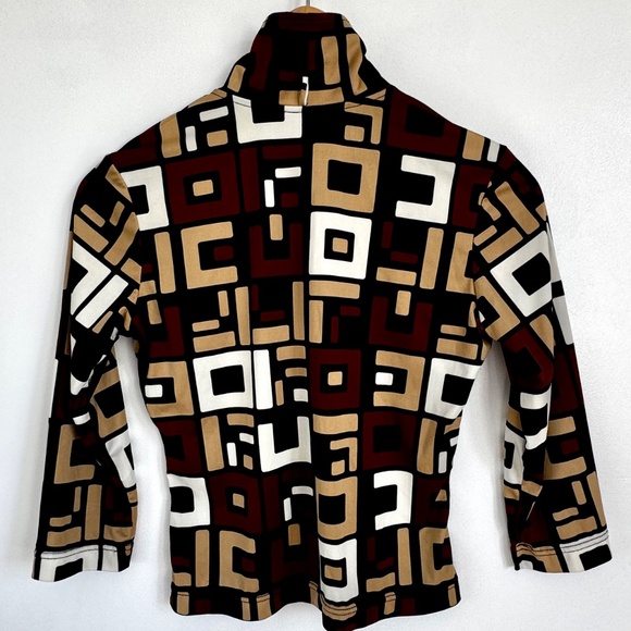 Vintage Retro Art Deco 70's Style Y2K Shirt Tie/Belt 3/4 Sleeves Brown Size XS - Picture 5 of 12